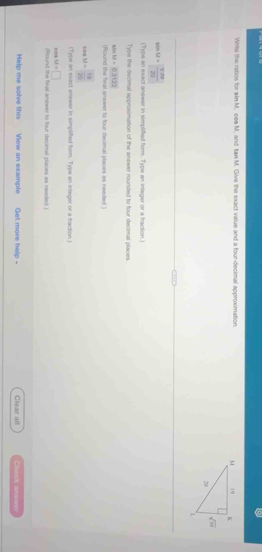 write the ratios for sin m, cos m, and tan m. give the exact value and …