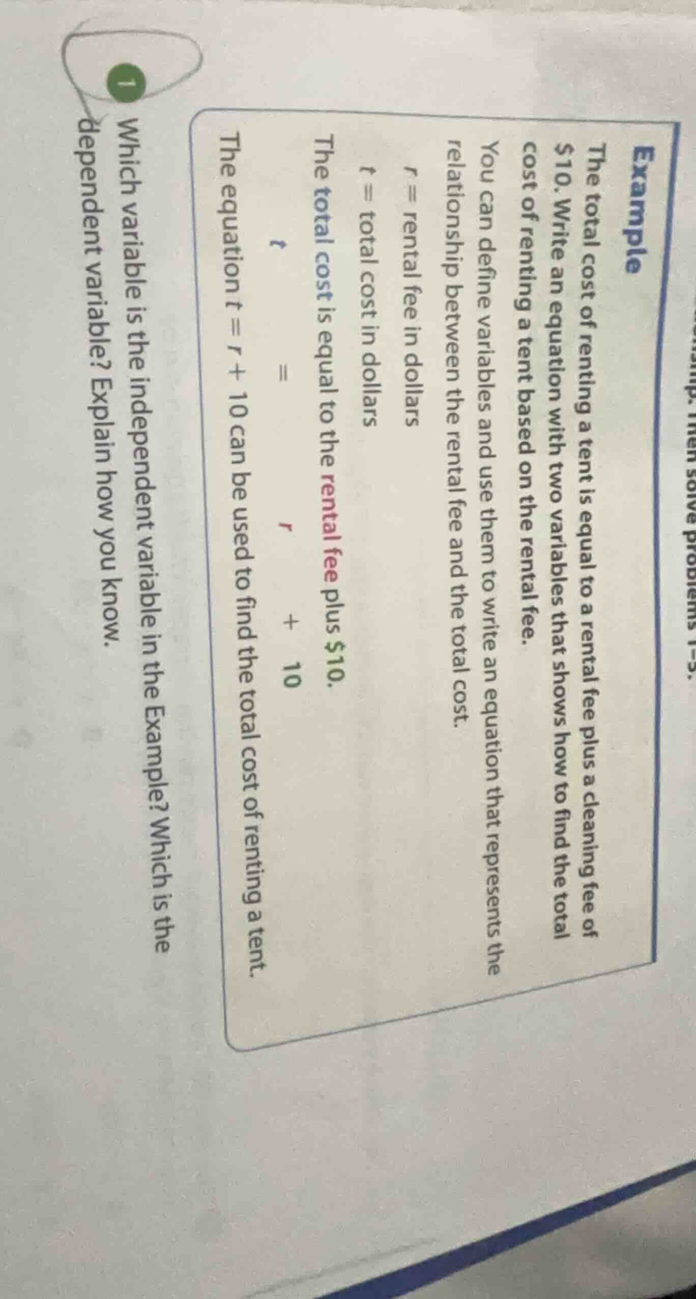 1 which variable is the independent variable in the example? which is t…