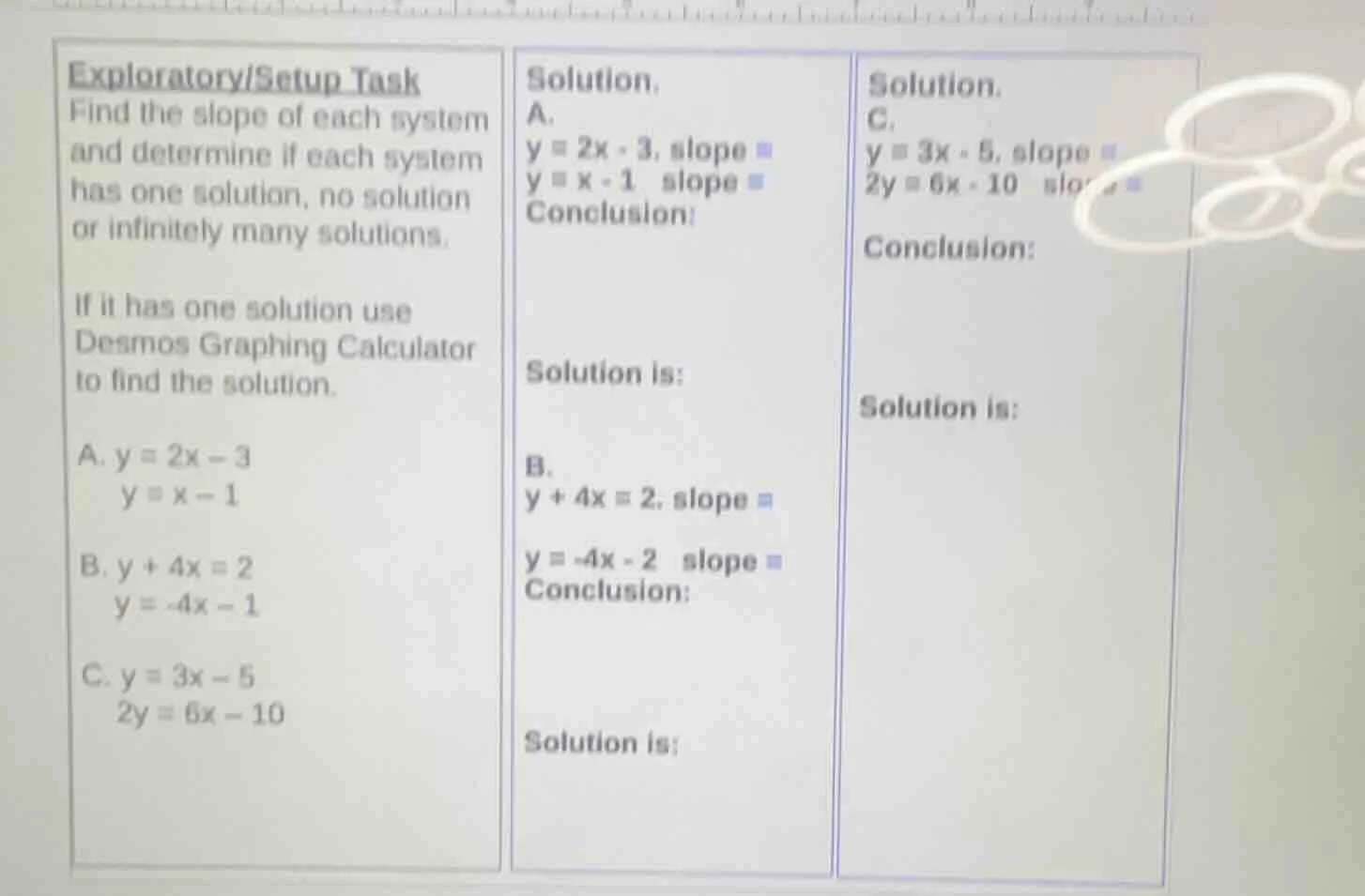 exploratory/setup task find the slope of each system and determine if e…