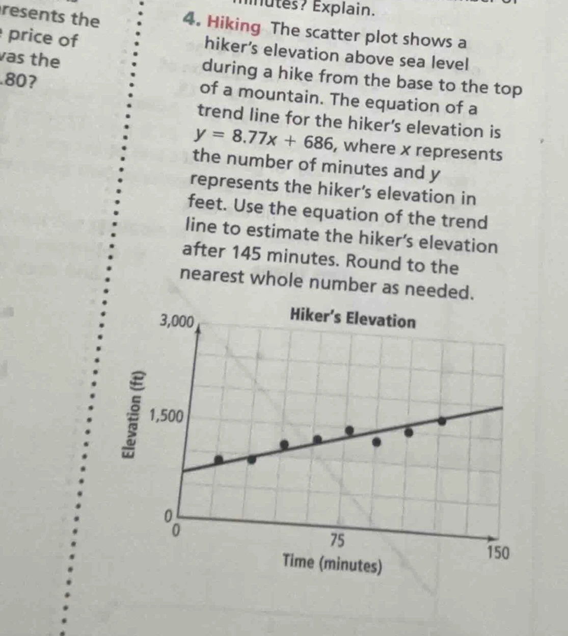4. hiking the scatter plot shows a hiker’s elevation above sea level du…