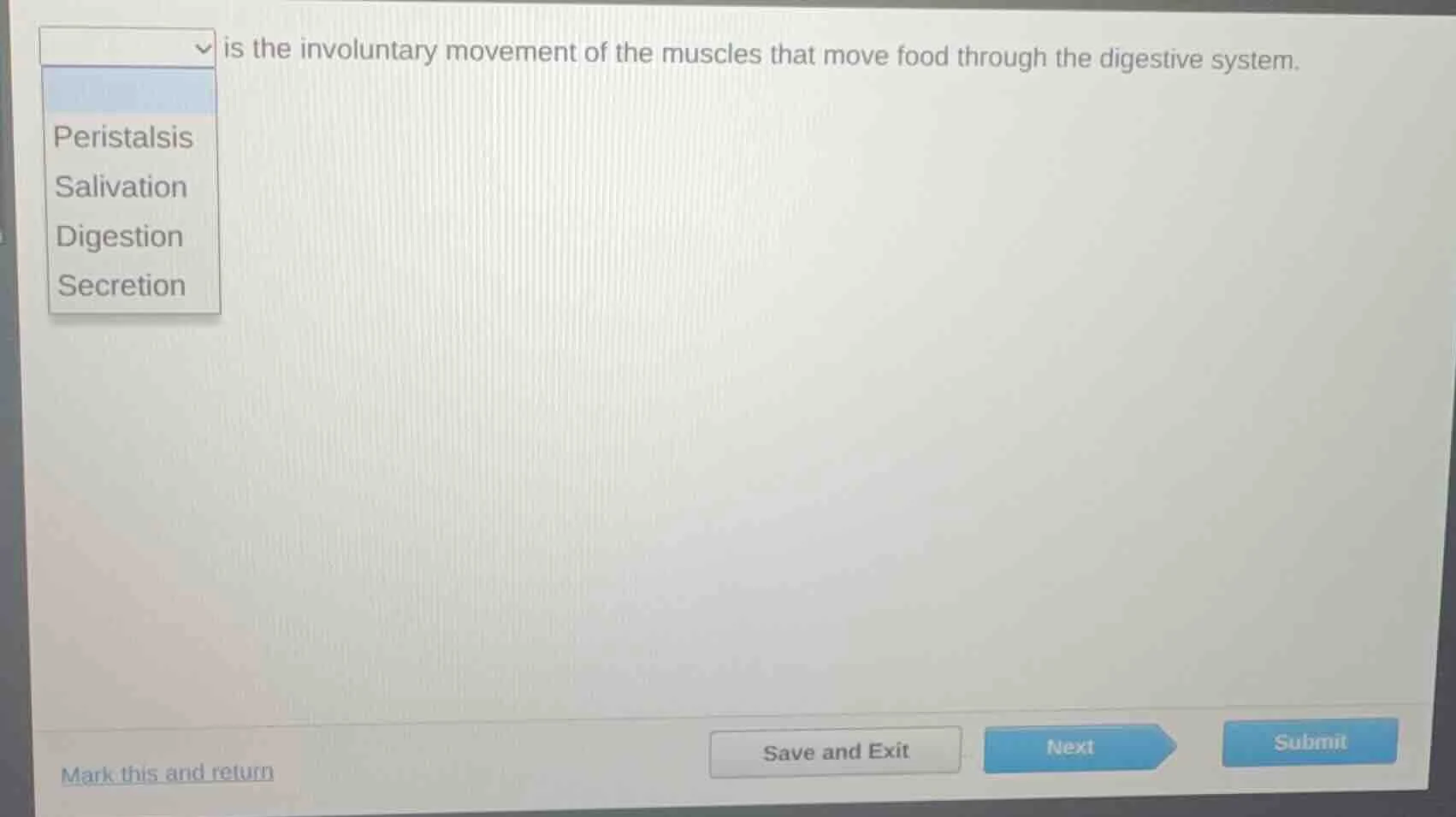 is the involuntary movement of the muscles that move food through the d…