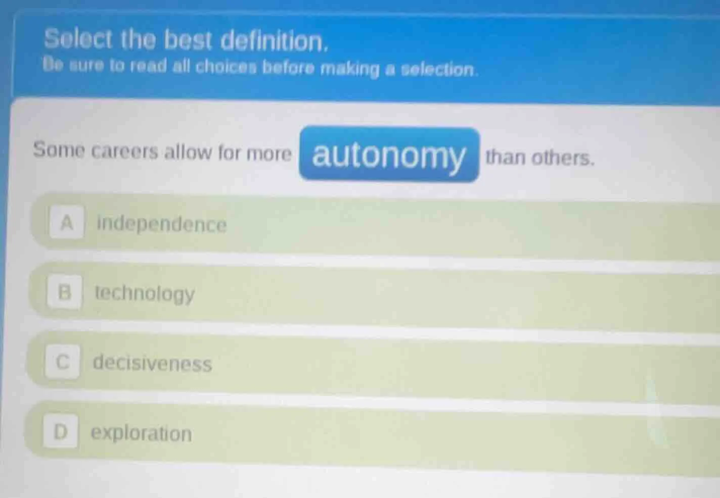 select the best definition. be sure to read all choices before making a…