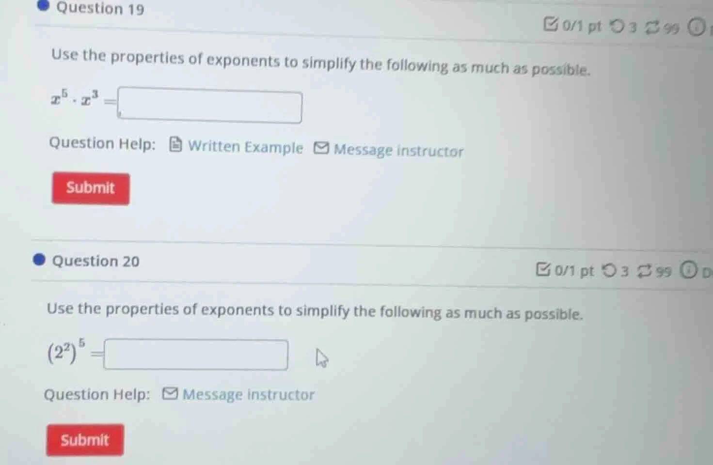 question 19 use the properties of exponents to simplify the following a…