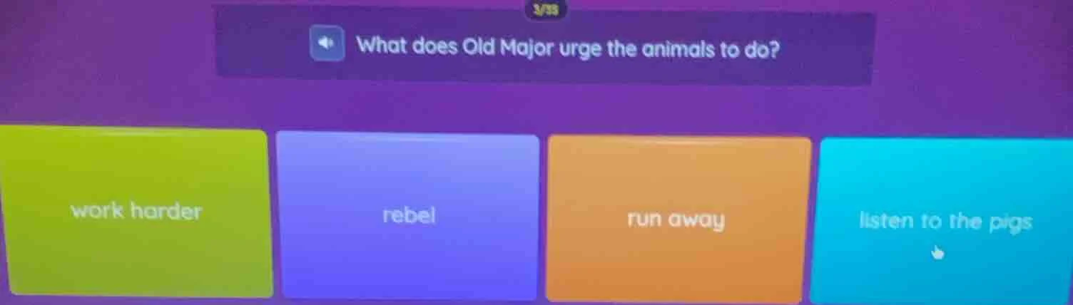 what does old major urge the animals to do? work harder rebel run away …