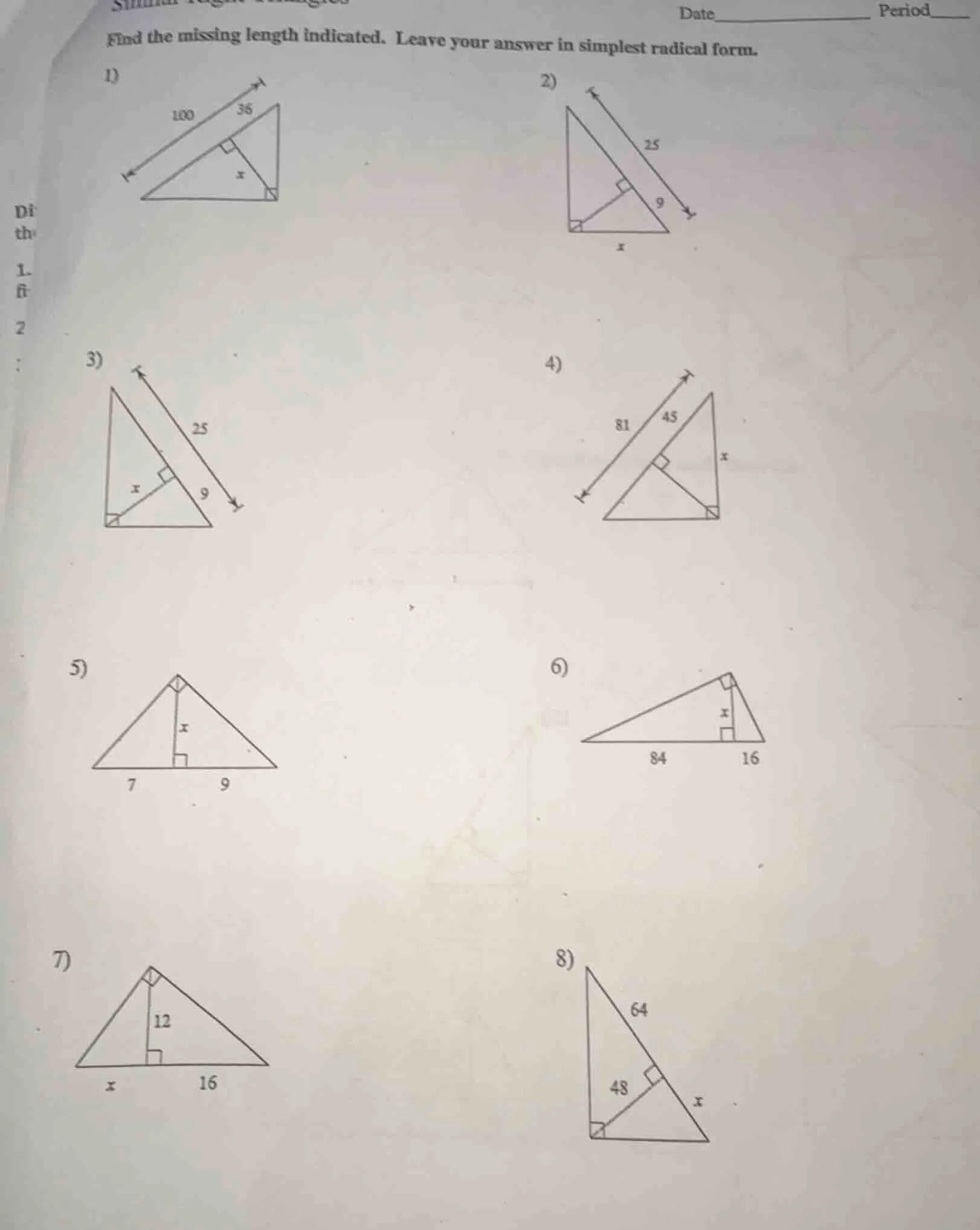 find the missing length indicated. leave your answer in simplest radica…