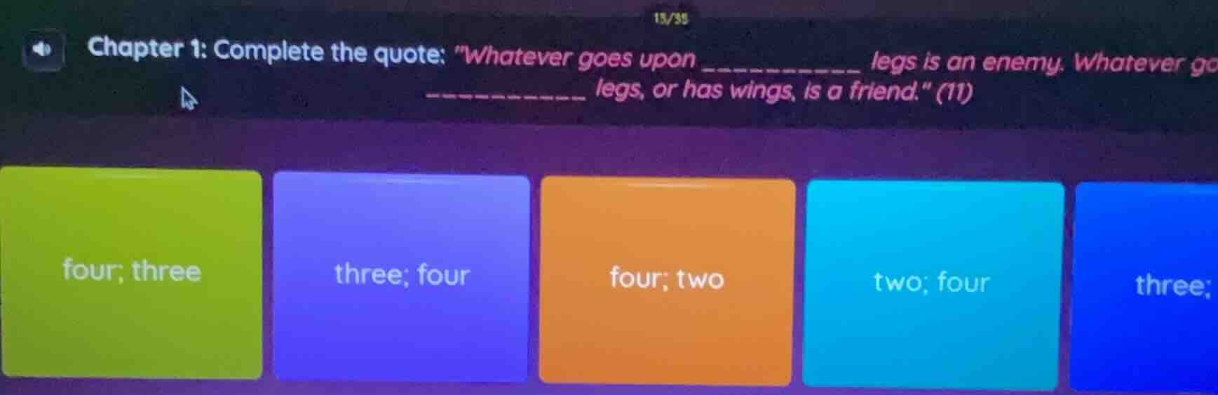 chapter 1: complete the quote: \whatever goes upon ----------- legs is …