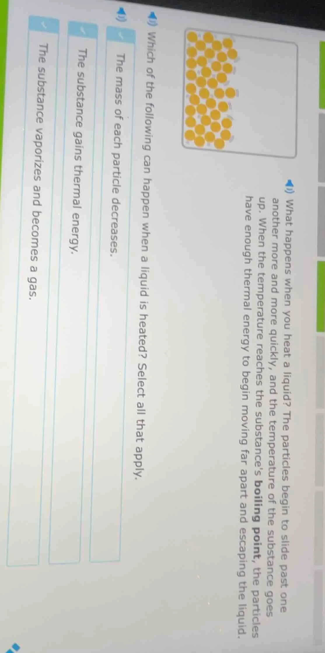 what happens when you heat a liquid? the particles begin to slide past …