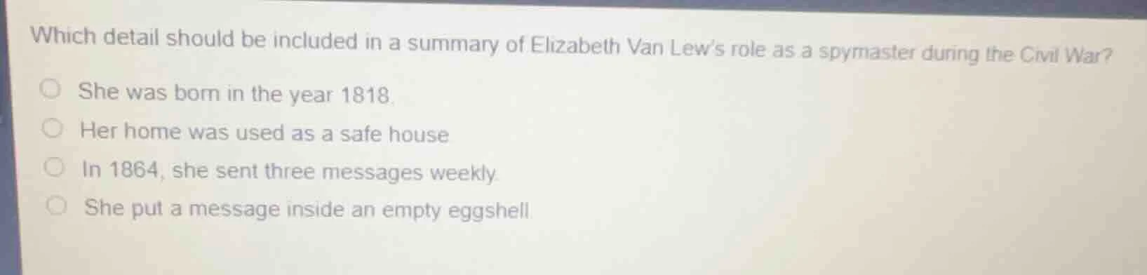 which detail should be included in a summary of elizabeth van lews role…