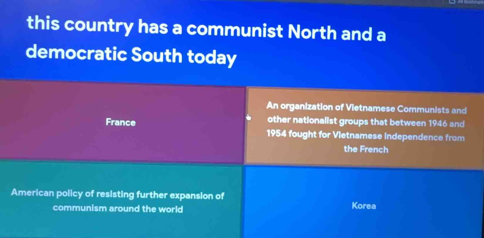 this country has a communist north and a democratic south today; france…
