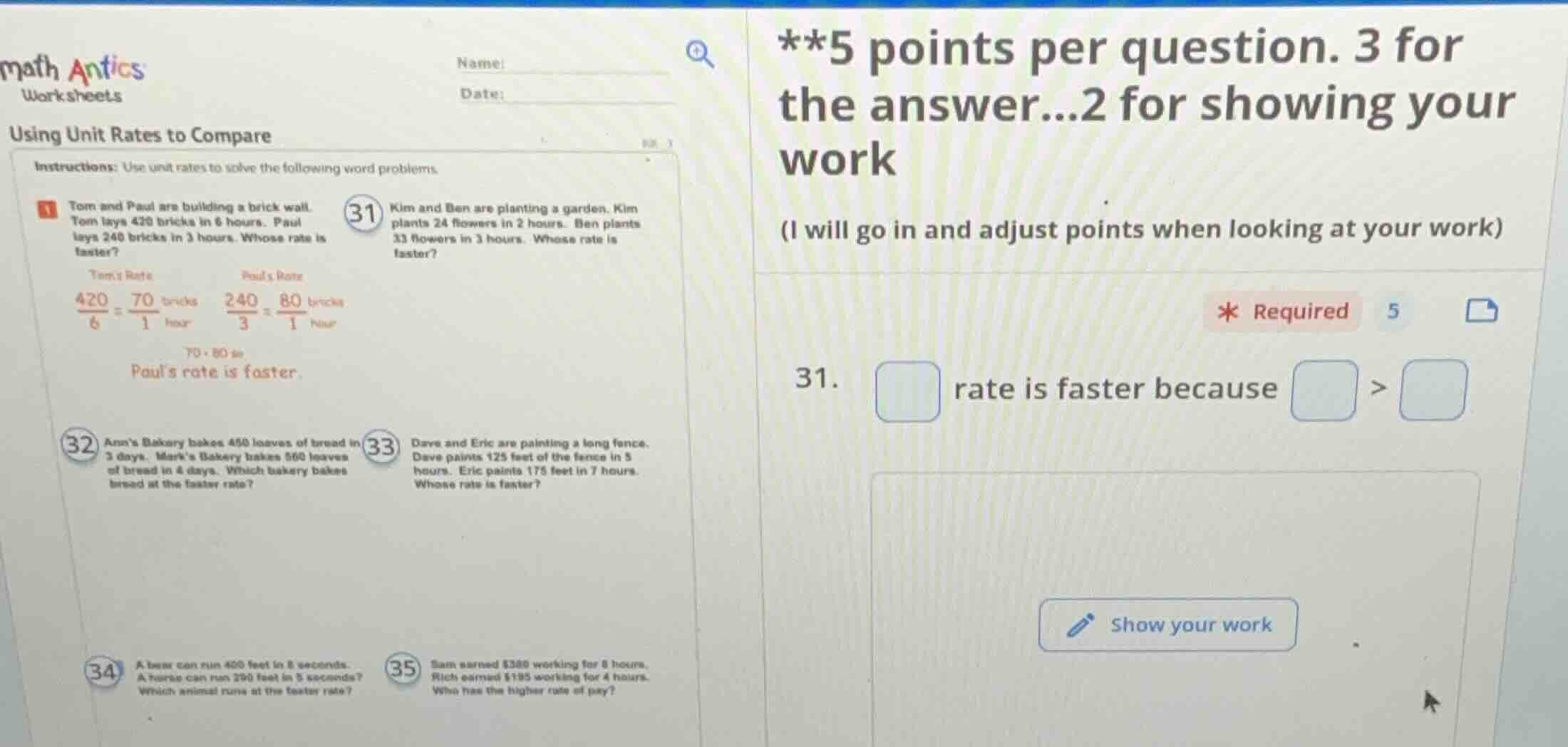 math antics worksheets using unit rates to compare instructions: use un…
