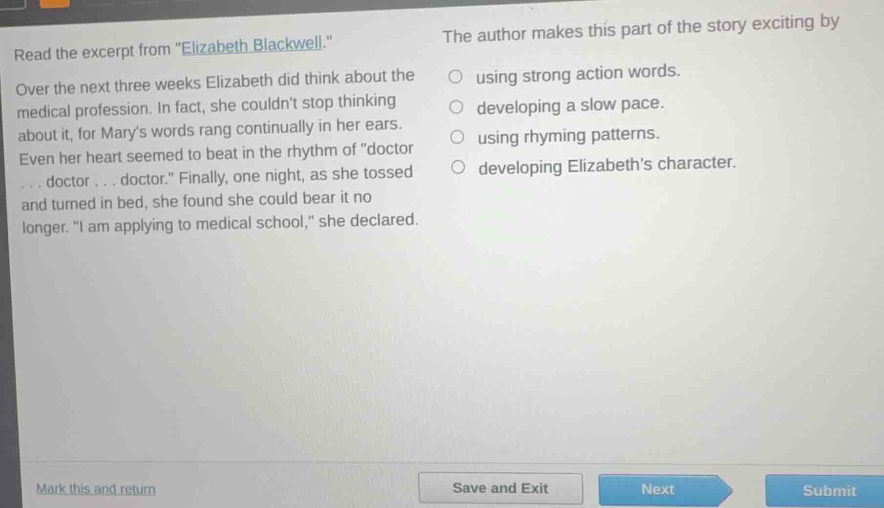 read the excerpt from \elizabeth blackwell.\ over the next three weeks …