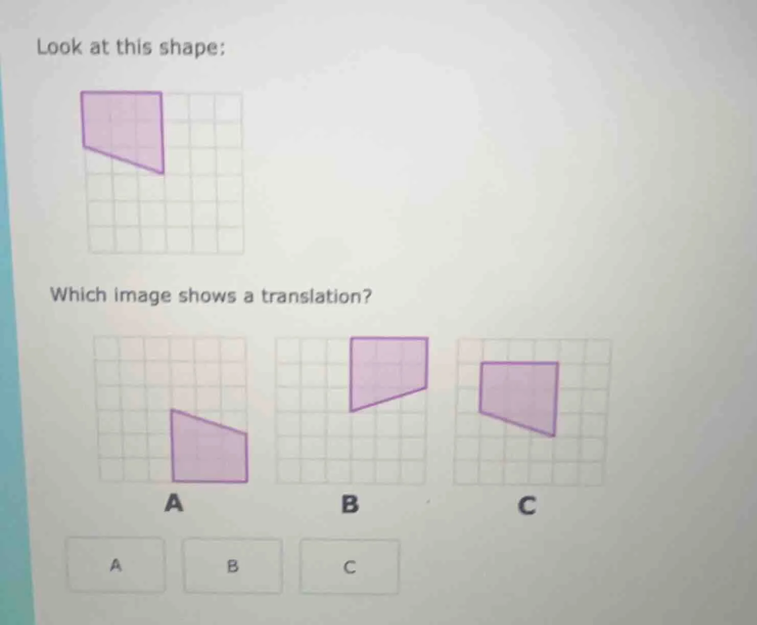 look at this shape; image of a purple quadrilateral on a grid which ima…