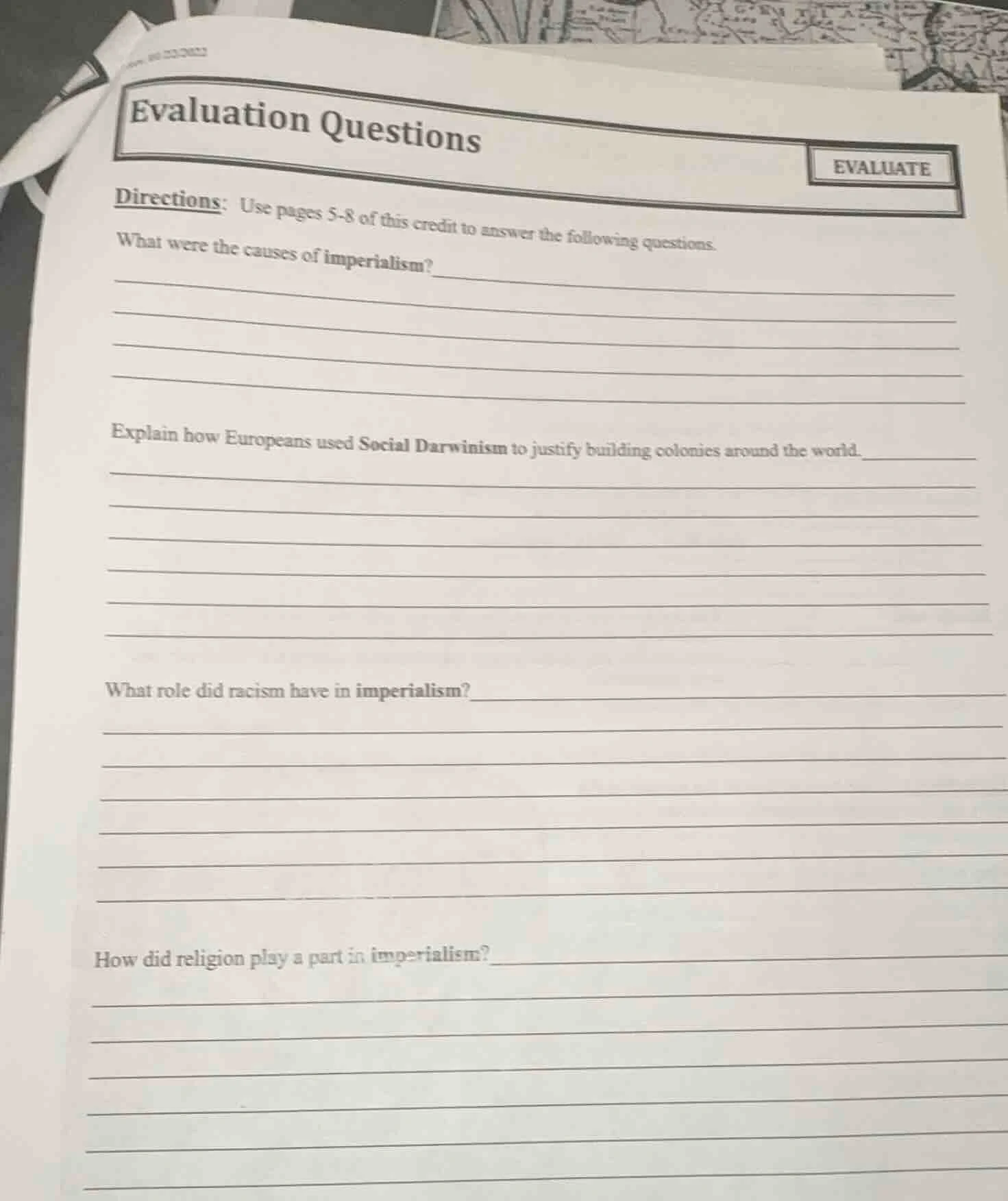 evaluation questions evaluate directions: use pages 5-8 of this credit …