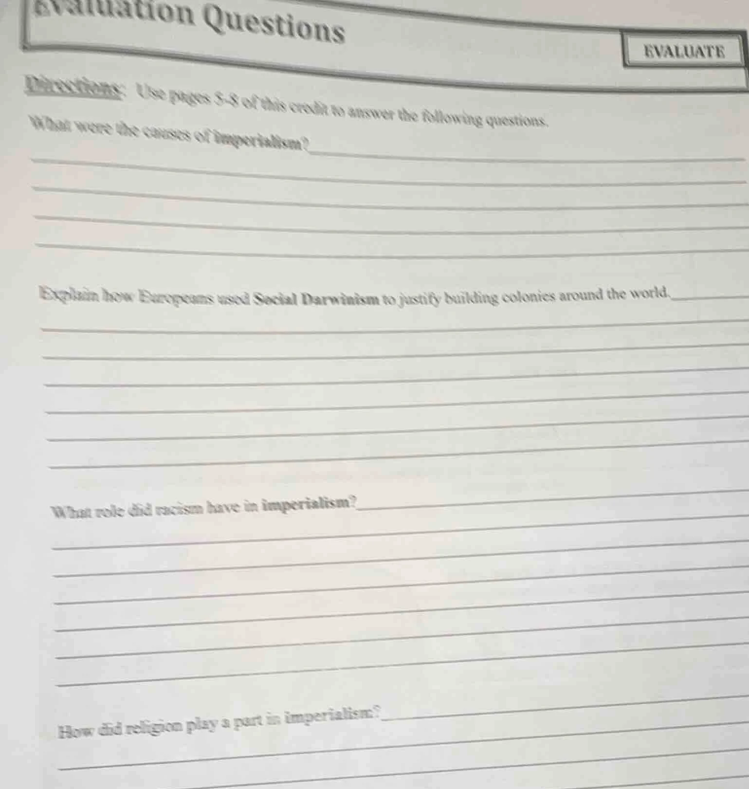 evaluation questions evaluate directions: use pages 5 - 8 of this credi…