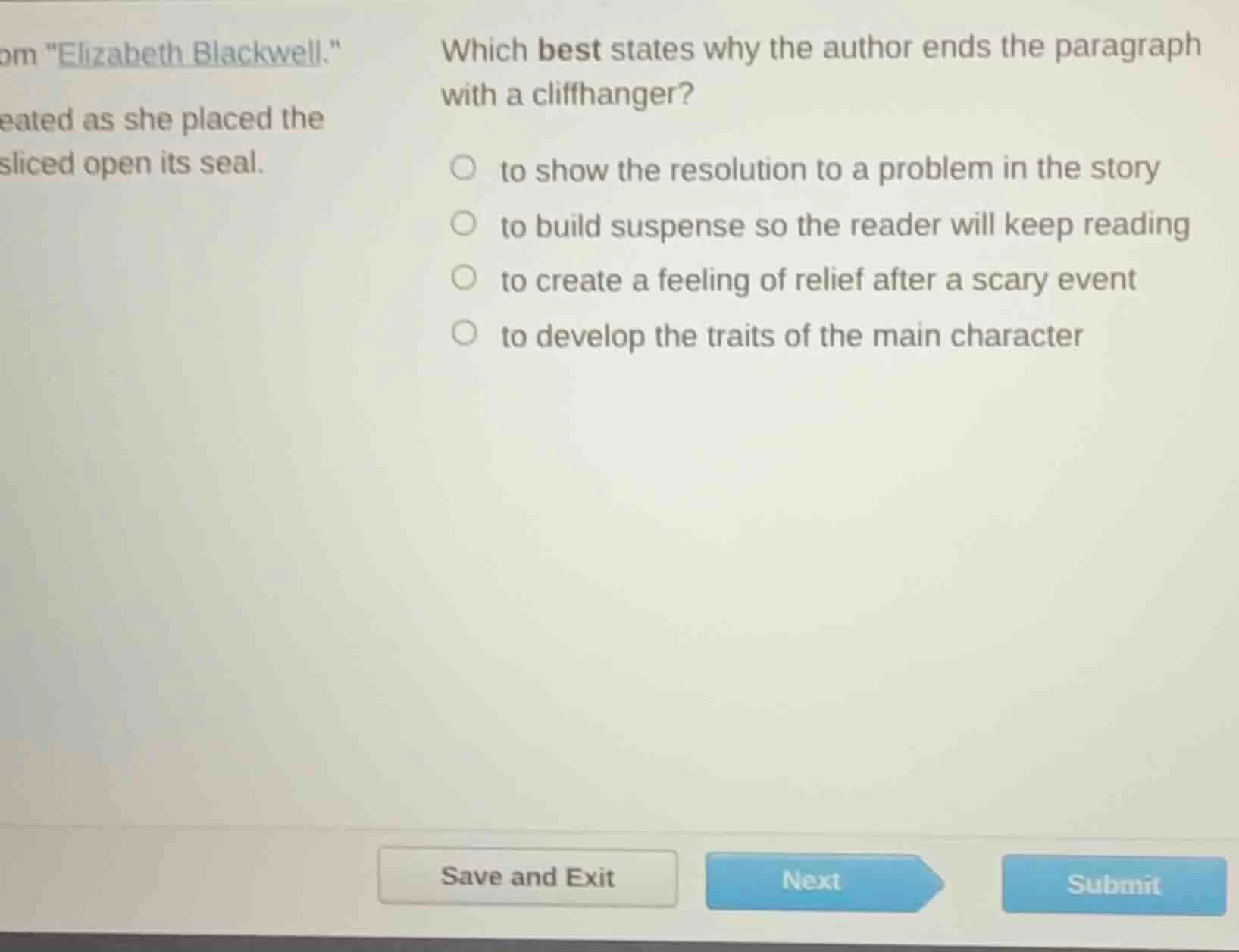 om \elizabeth blackwell.\ eated as she placed the sliced open its seal.…