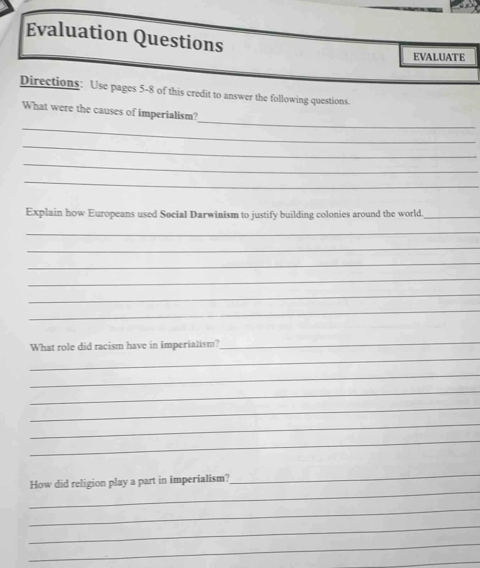 evaluation questions evaluate directions: use pages 5-8 of this credit …