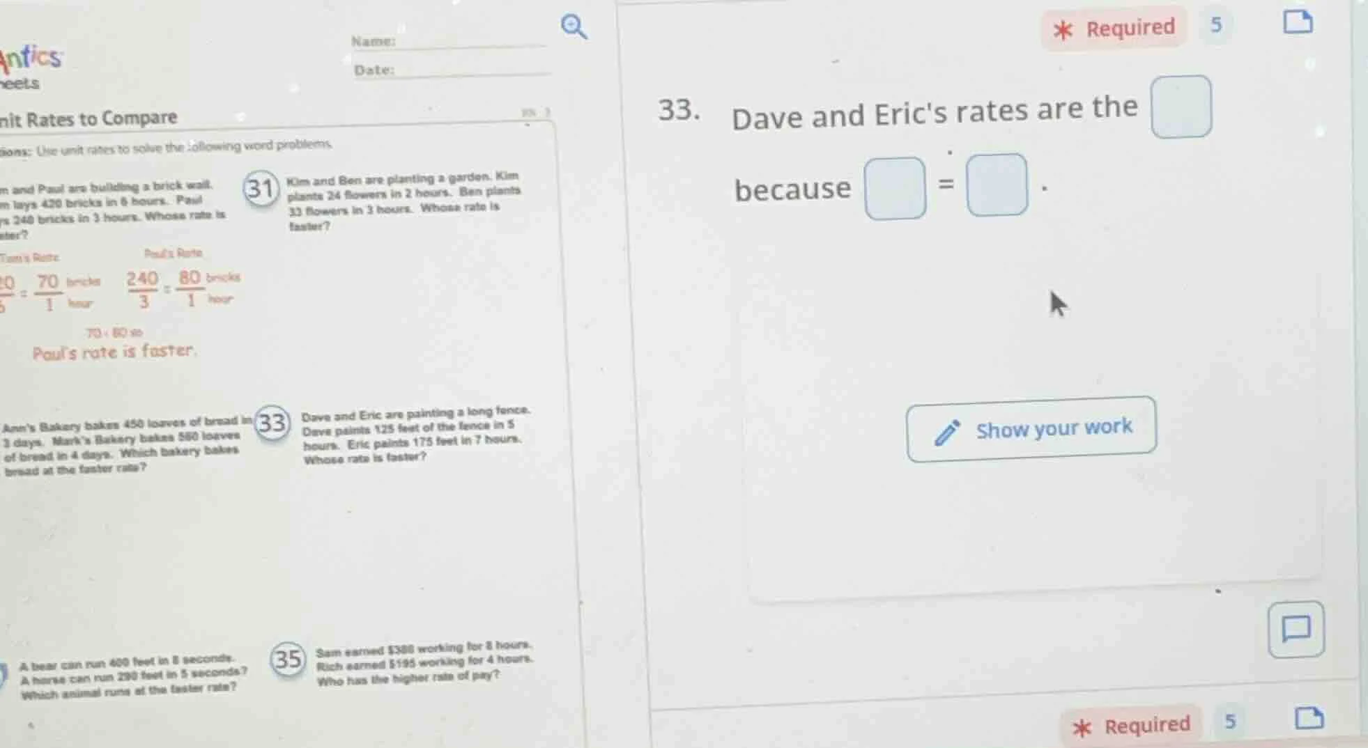 33. dave and eric are painting a long fence. dave paints 125 feet of th…