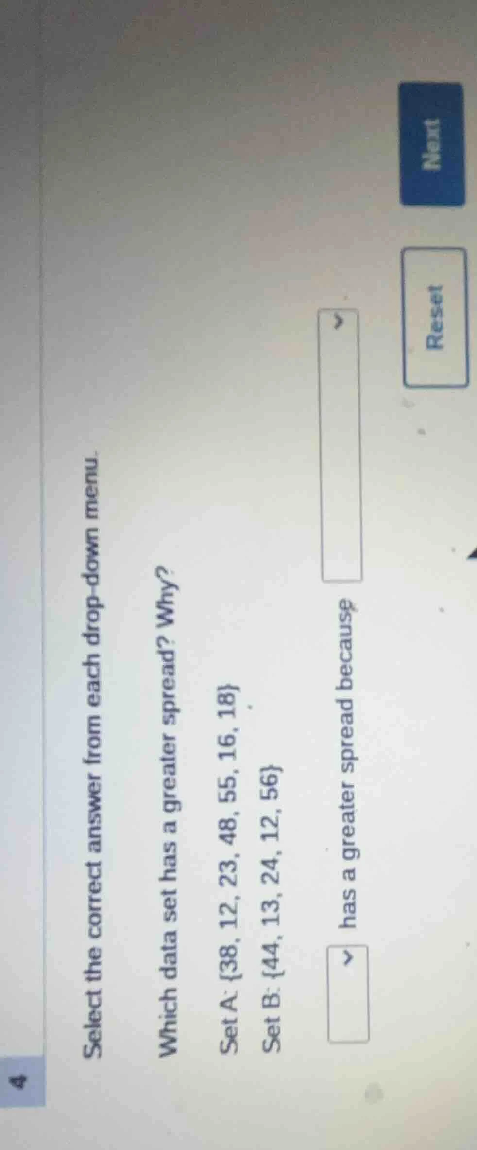 select the correct answer from each drop - down menu. which data set ha…