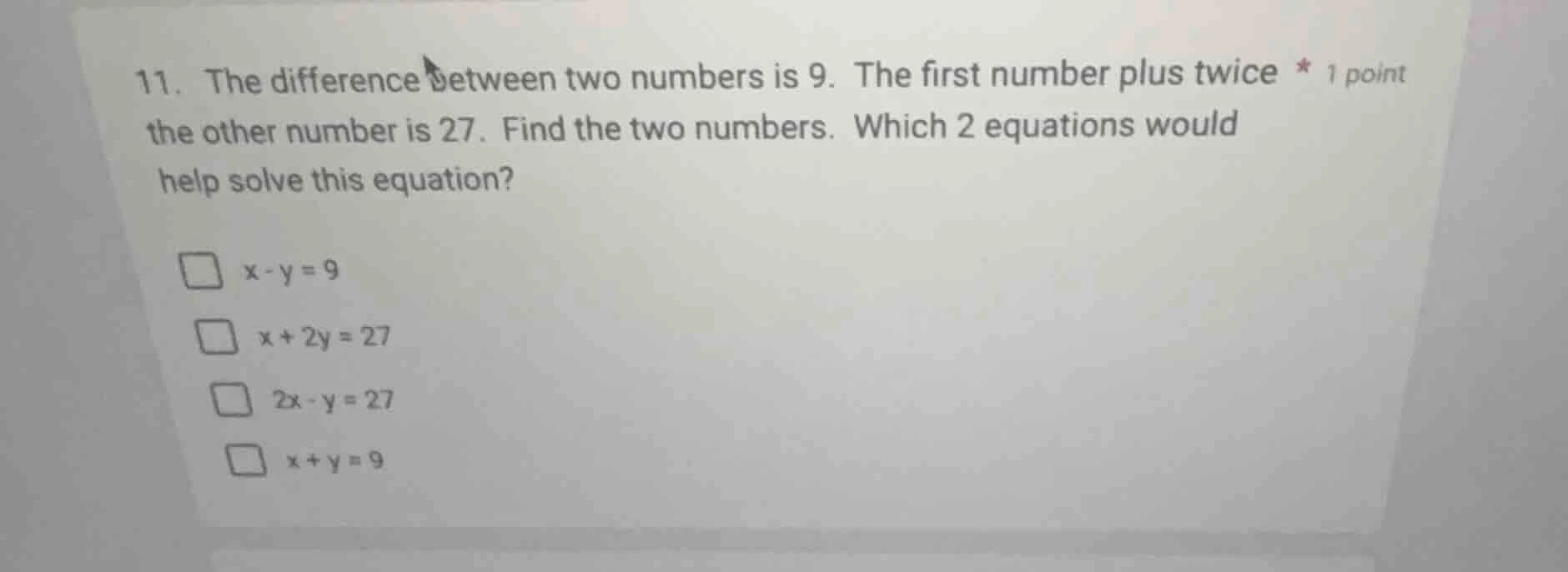 11. the difference between two numbers is 9. the first number plus twic…