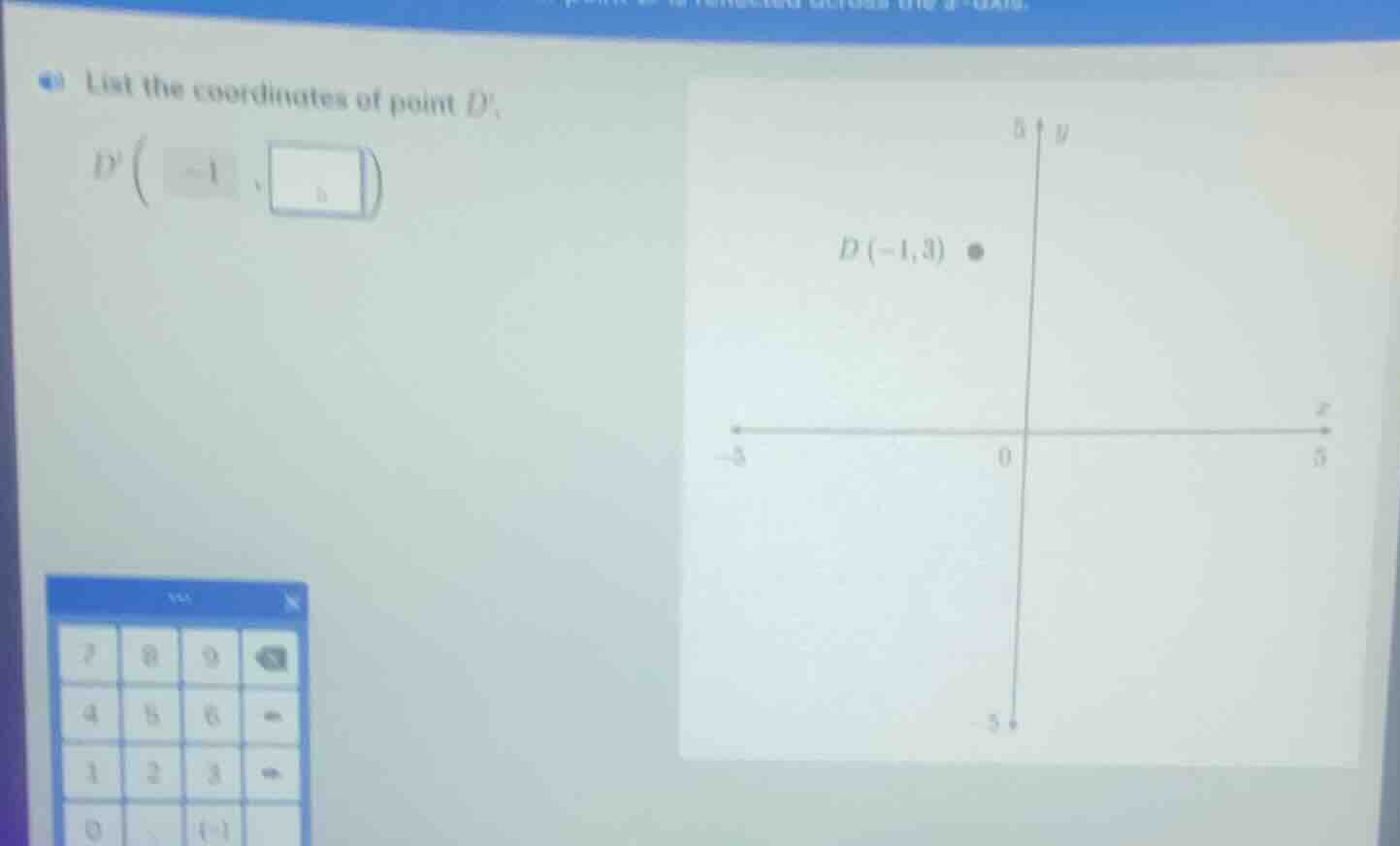 list the coordinates of point d. d ( -1, )