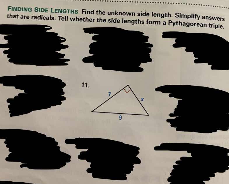 finding side lengths find the unknown side length. simplify answers tha…