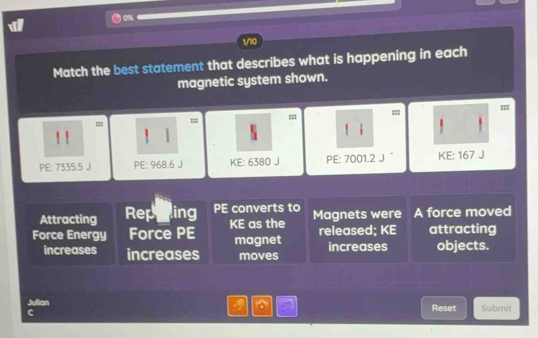 match the best statement that describes what is happening in each magne…