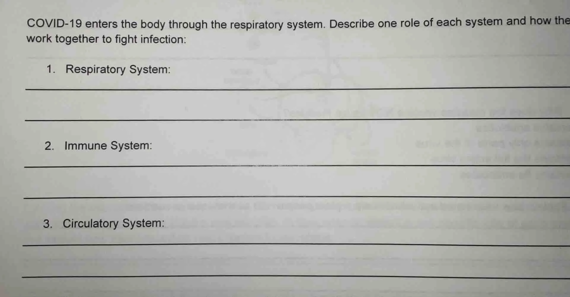covid-19 enters the body through the respiratory system. describe one r…