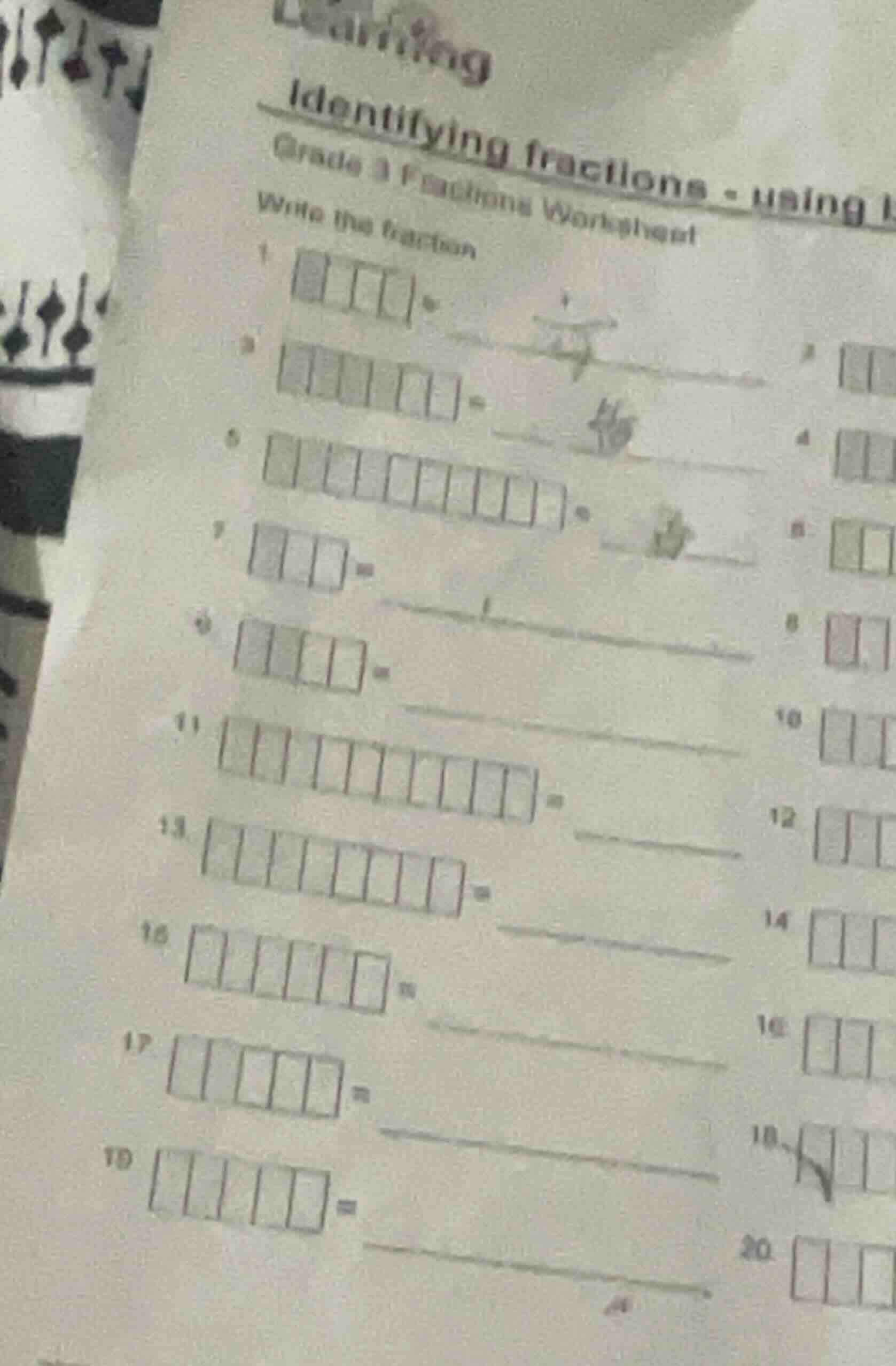 identifying fractions - using grade 3 fractions worksheet write the fra…