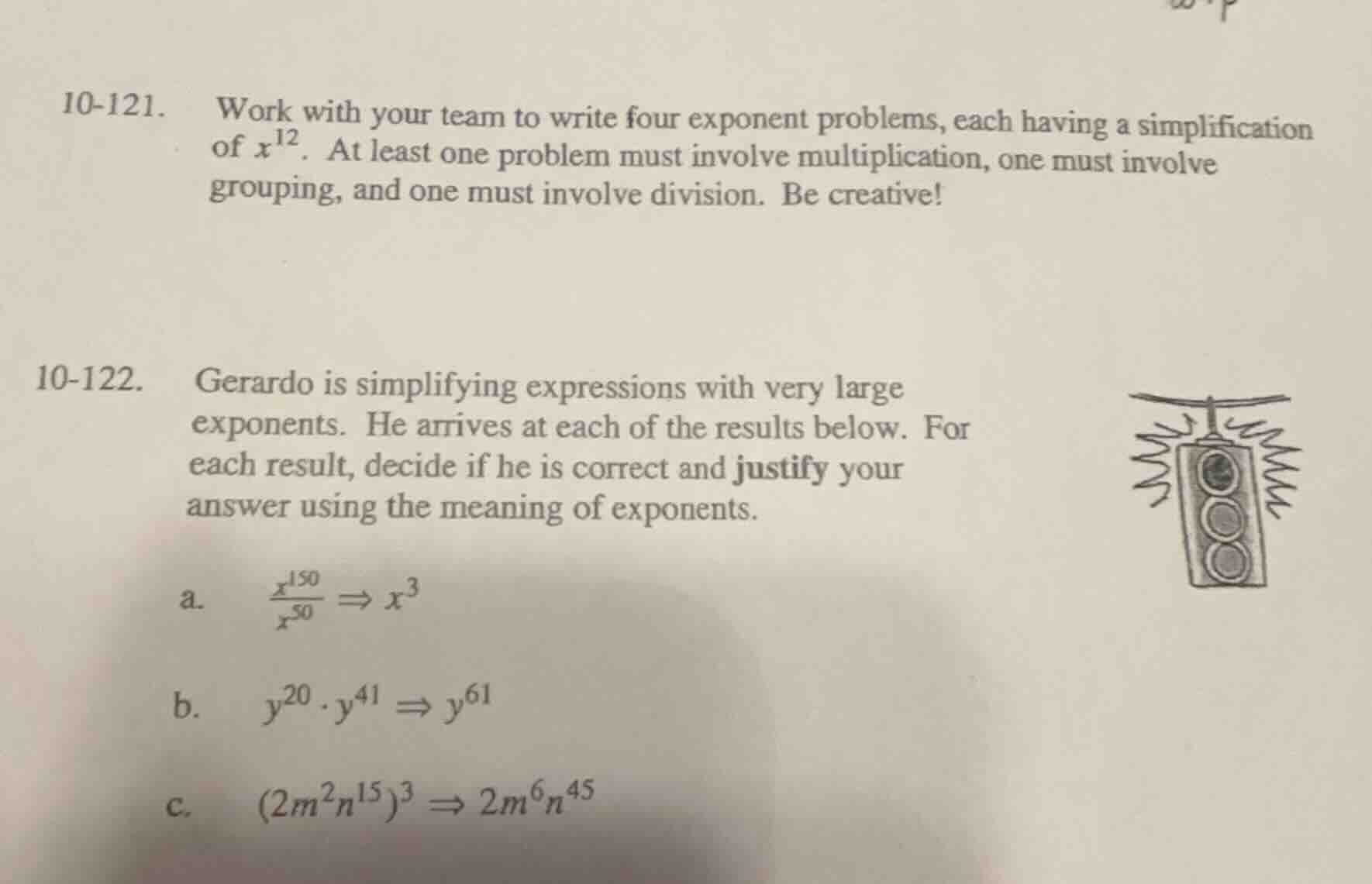 10-121. work with your team to write four exponent problems, each havin…