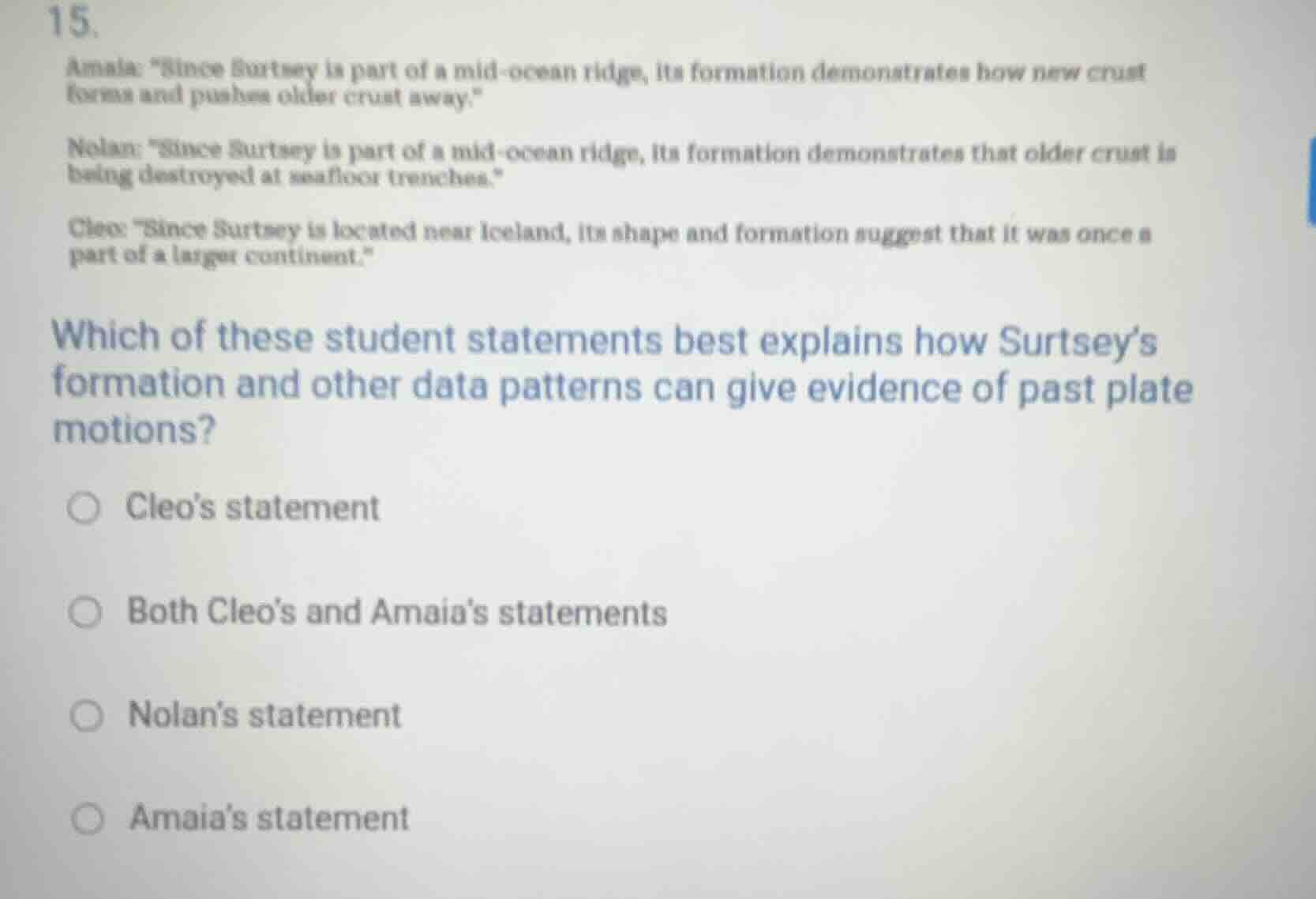 15. amaia: \since surtsey is part of a mid - ocean ridge, its formation…