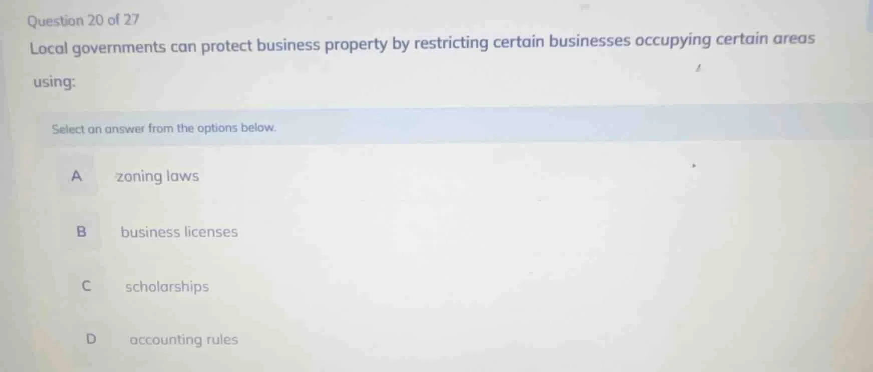 question 20 of 27 local governments can protect business property by re…