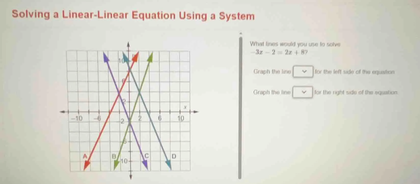 solving a linear-linear equation using a system what lines would you us…