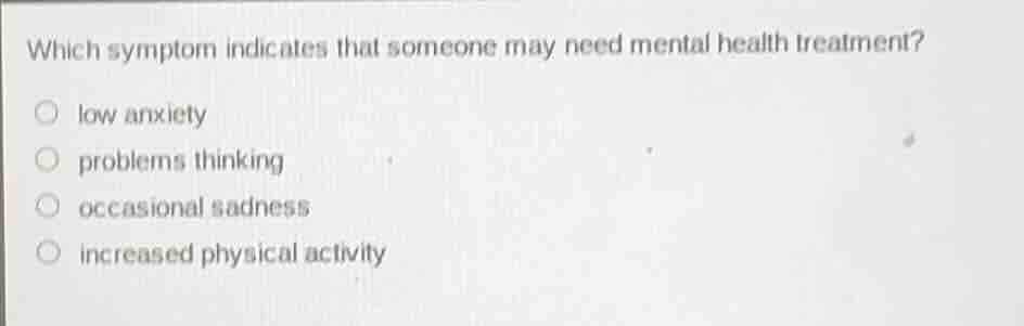 which symptom indicates that someone may need mental health treatment? …