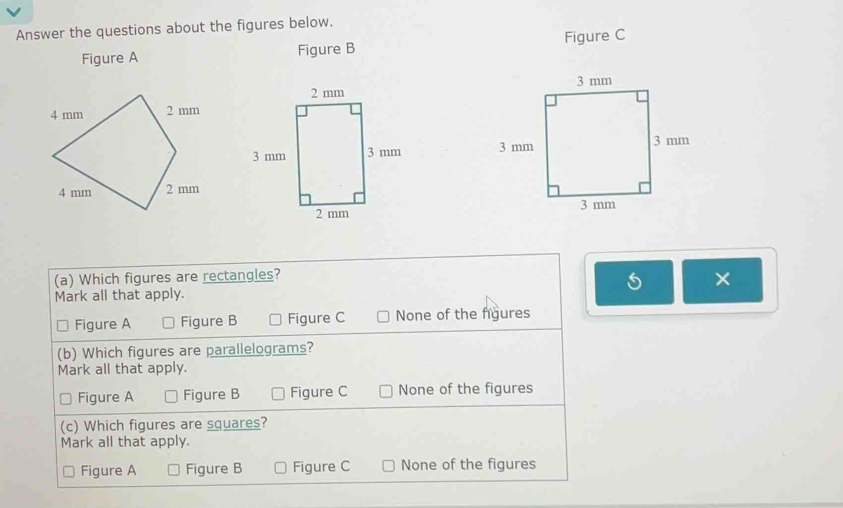 answer the questions about the figures below. figure a 4 mm 2 mm 4 mm 2…