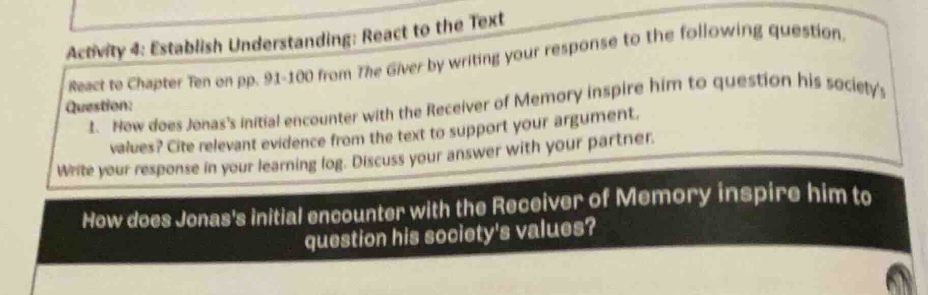 activity 4: establish understanding: react to the text react to chapter…