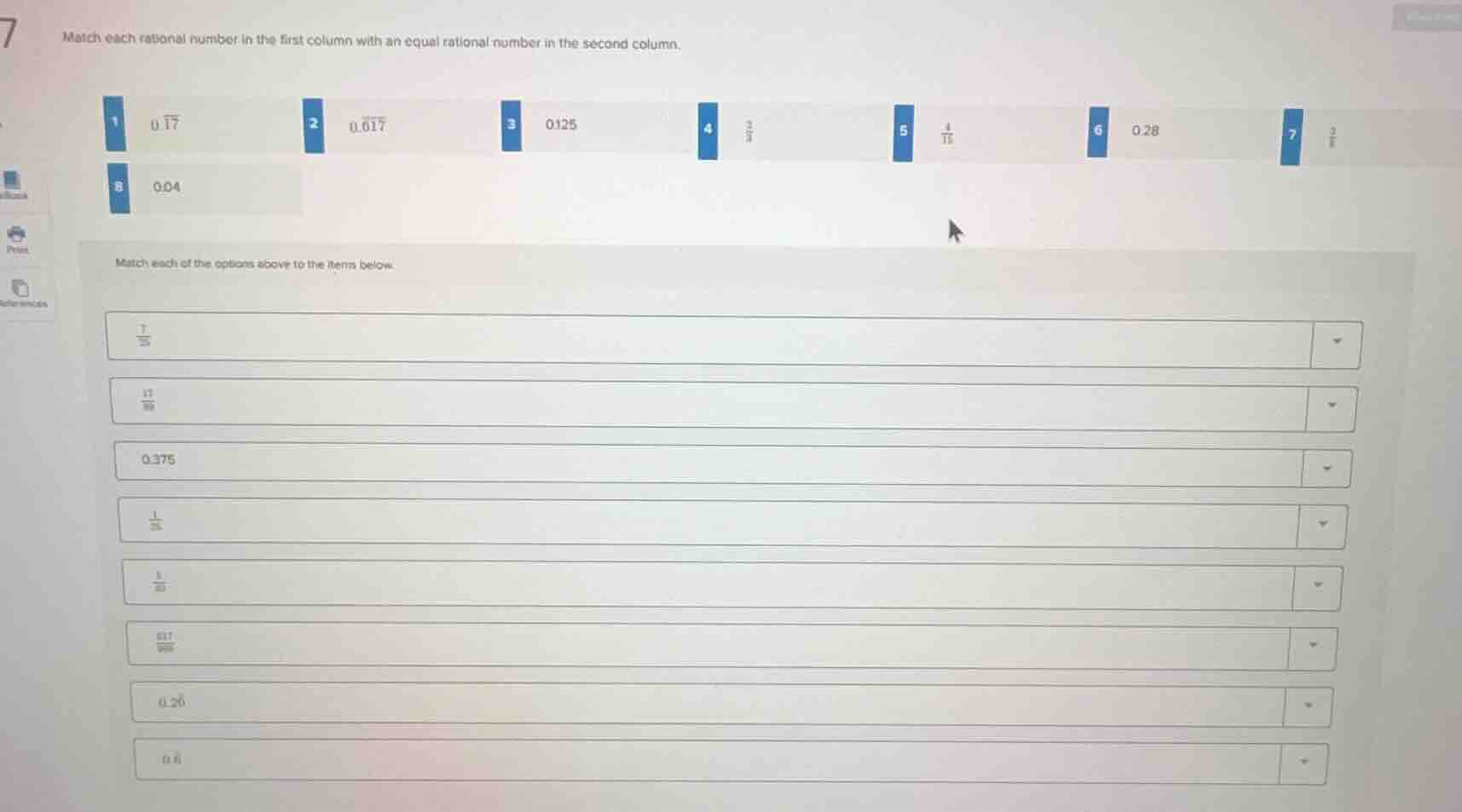 match each rational number in the first column with an equal rational n…