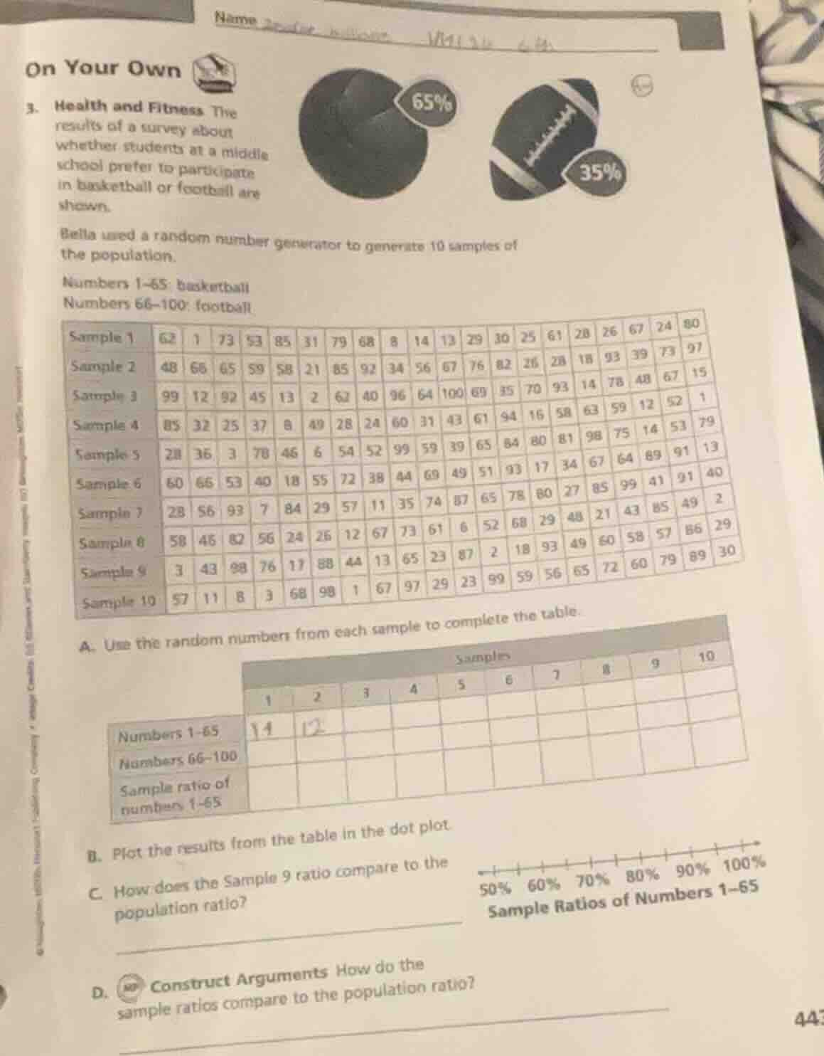 on your own 3. health and fitness the results of a survey about whether…