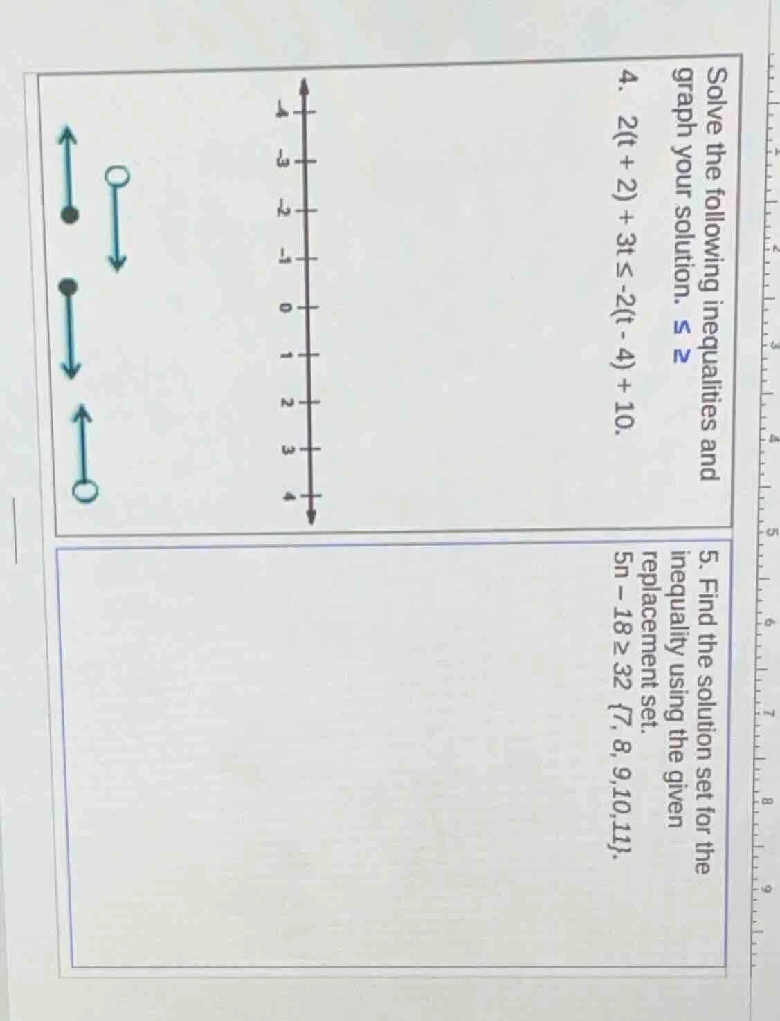 solve the following inequalities and graph your solution. ≤ ≥ 4. 2(t + …
