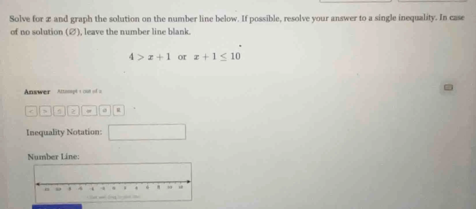 solve for x and graph the solution on the number line below. if possibl…