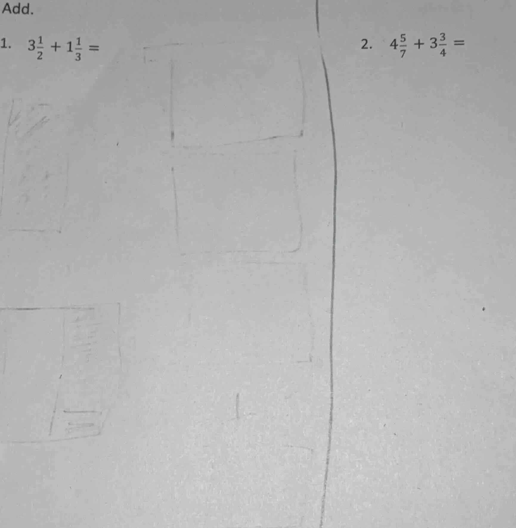 add. 1. $3\\frac{1}{2} + 1\\frac{1}{3} =$ 2. $4\\frac{5}{7} + 3\\frac{3…