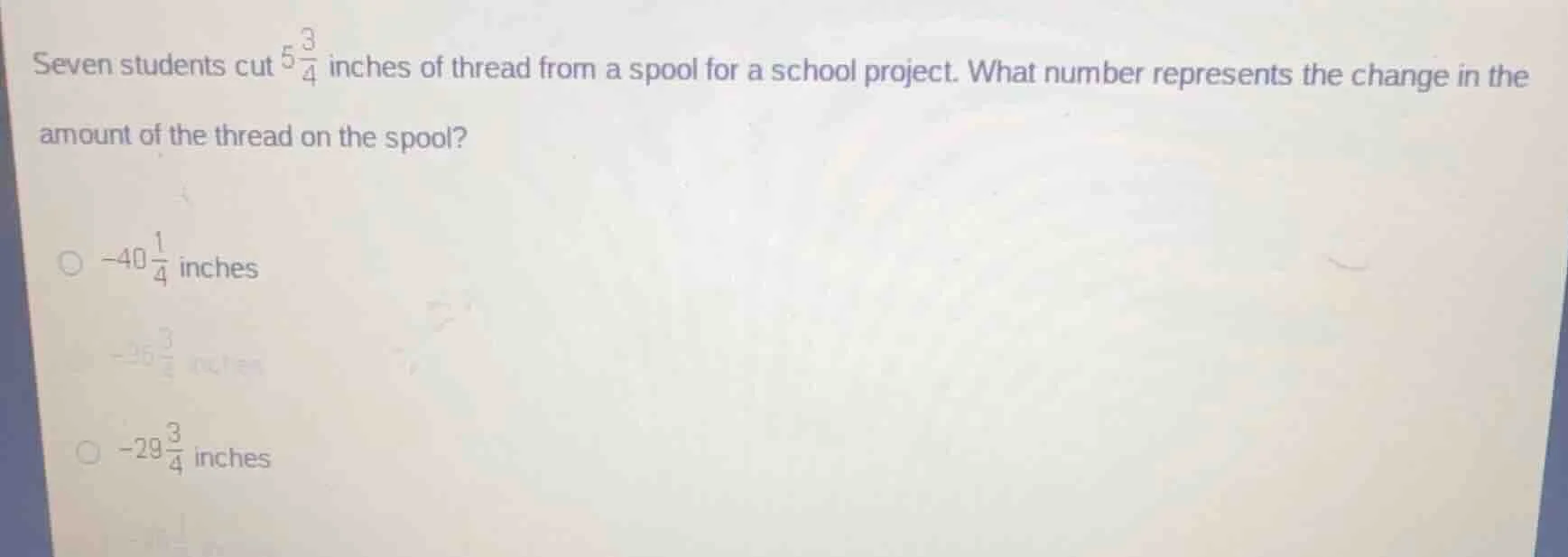 seven students cut $5\\frac{3}{4}$ inches of thread from a spool for a …