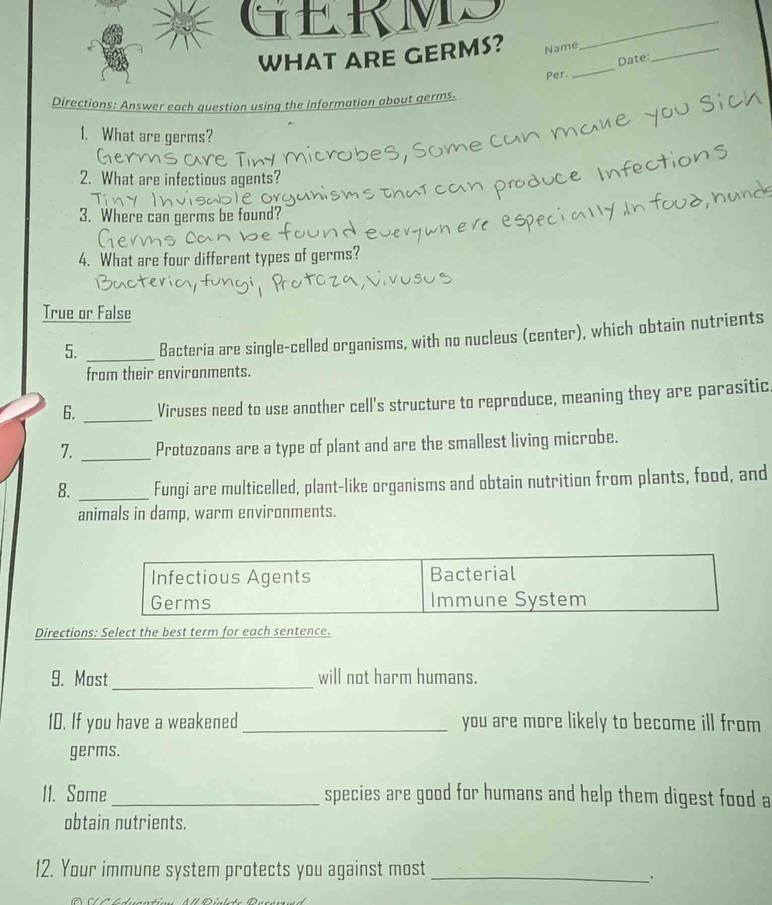 germs what are germs? name per. date: directions: answer each question …