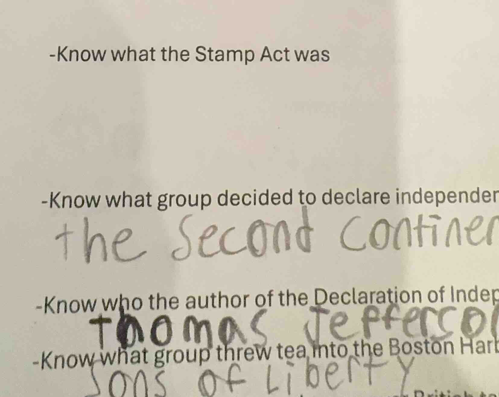 -know what the stamp act was -know what group decided to declare indepe…
