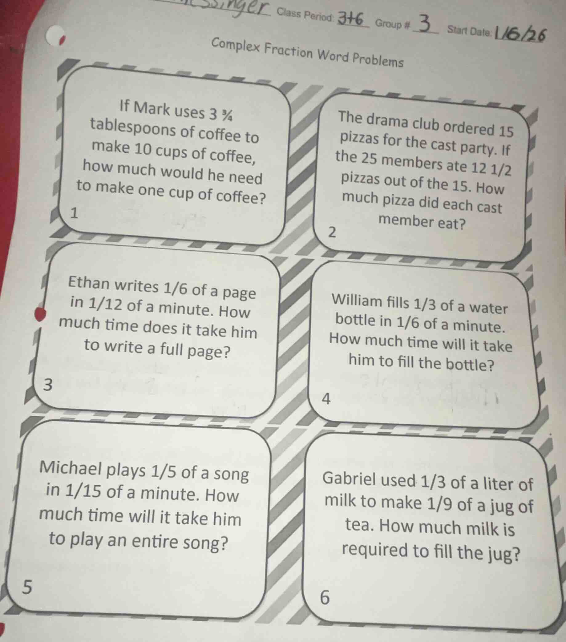 complex fraction word problems 1. if mark uses 3 ¾ tablespoons of coffe…