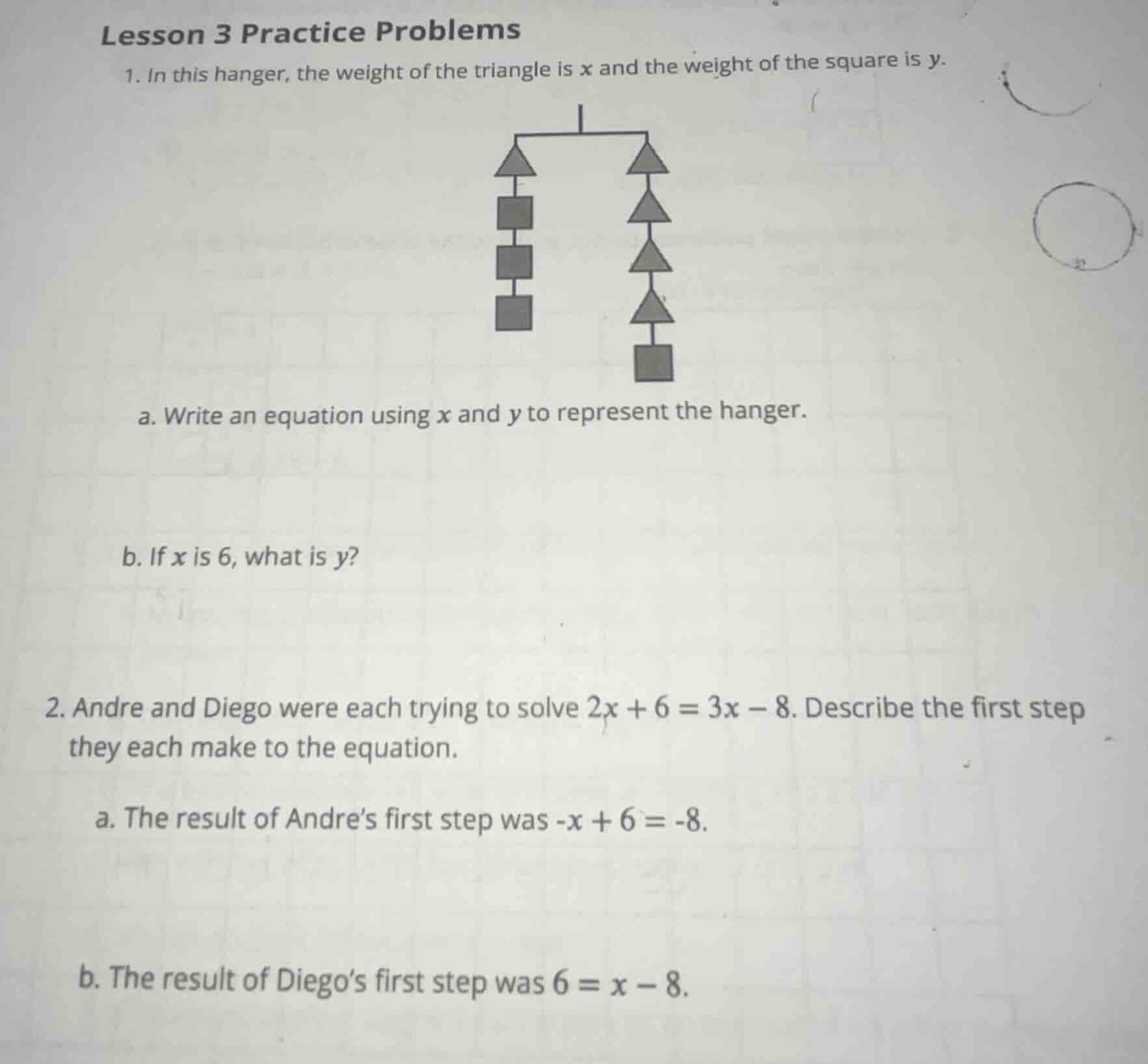 lesson 3 practice problems 1. in this hanger, the weight of the triangl…