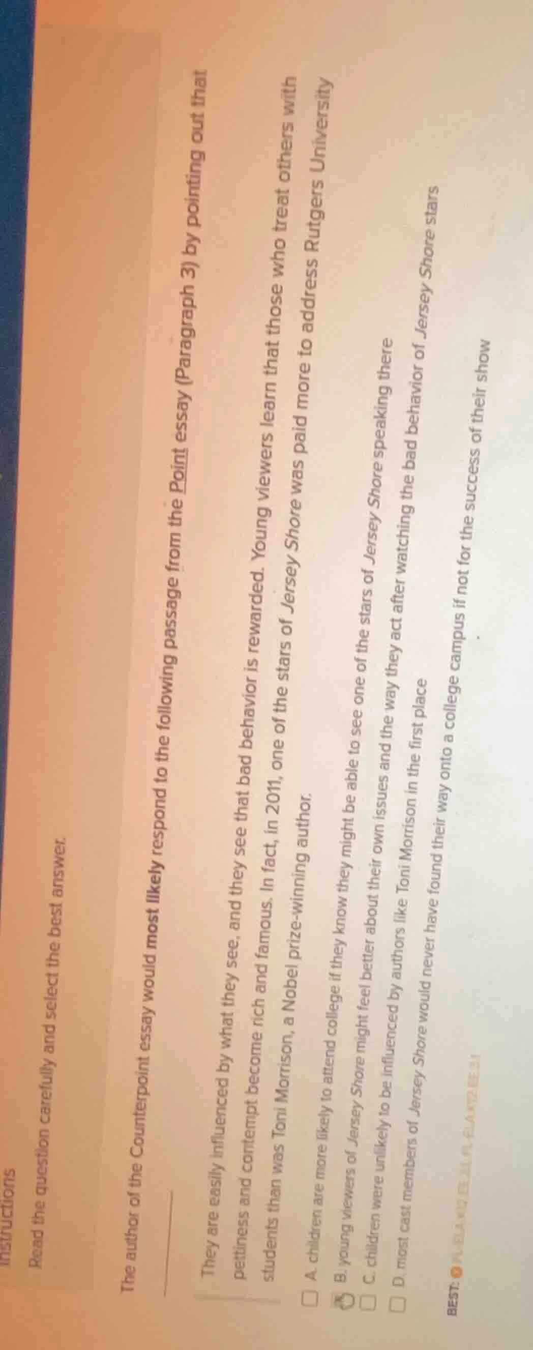 instructions read the question carefully and select the best answer. th…
