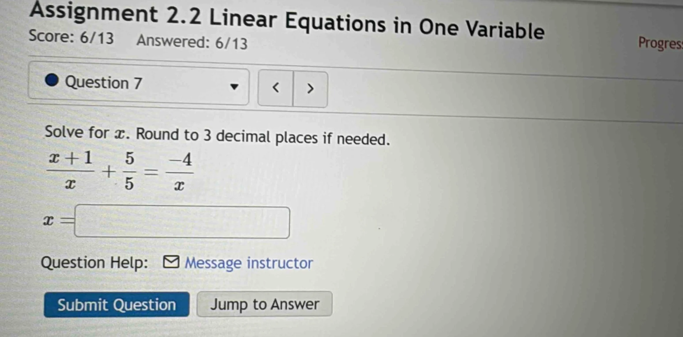 assignment 2.2 linear equations in one variable score: 6/13 answered: 6…