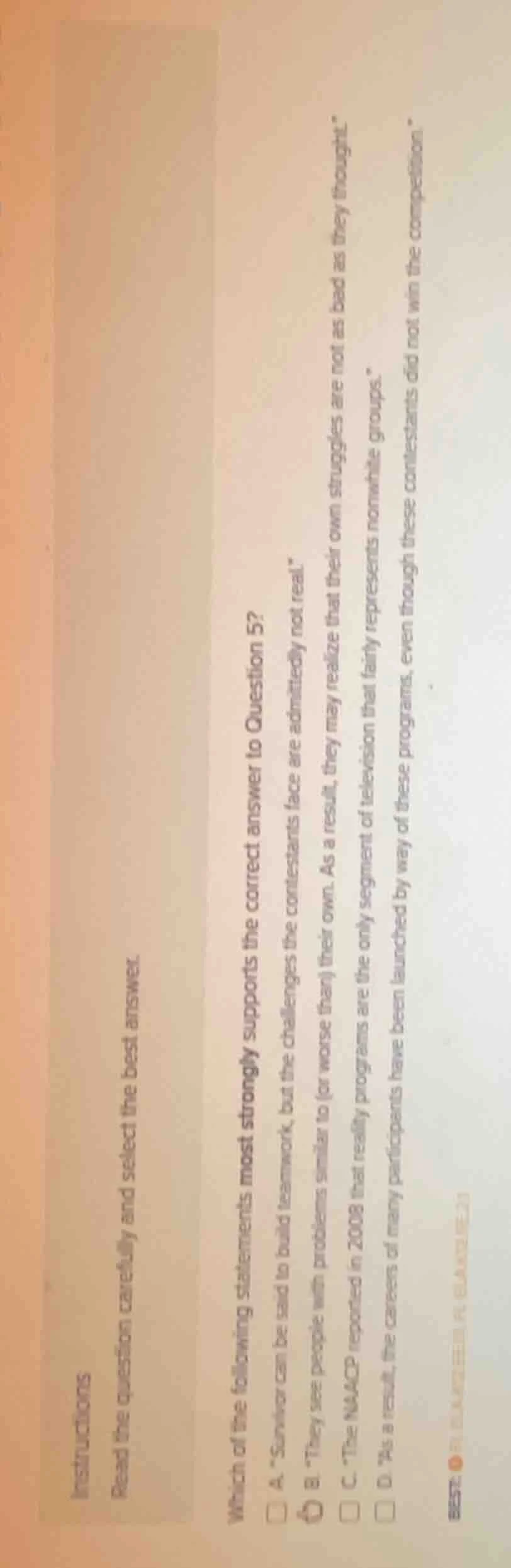 instructions read the question carefully and select the best answer. wh…