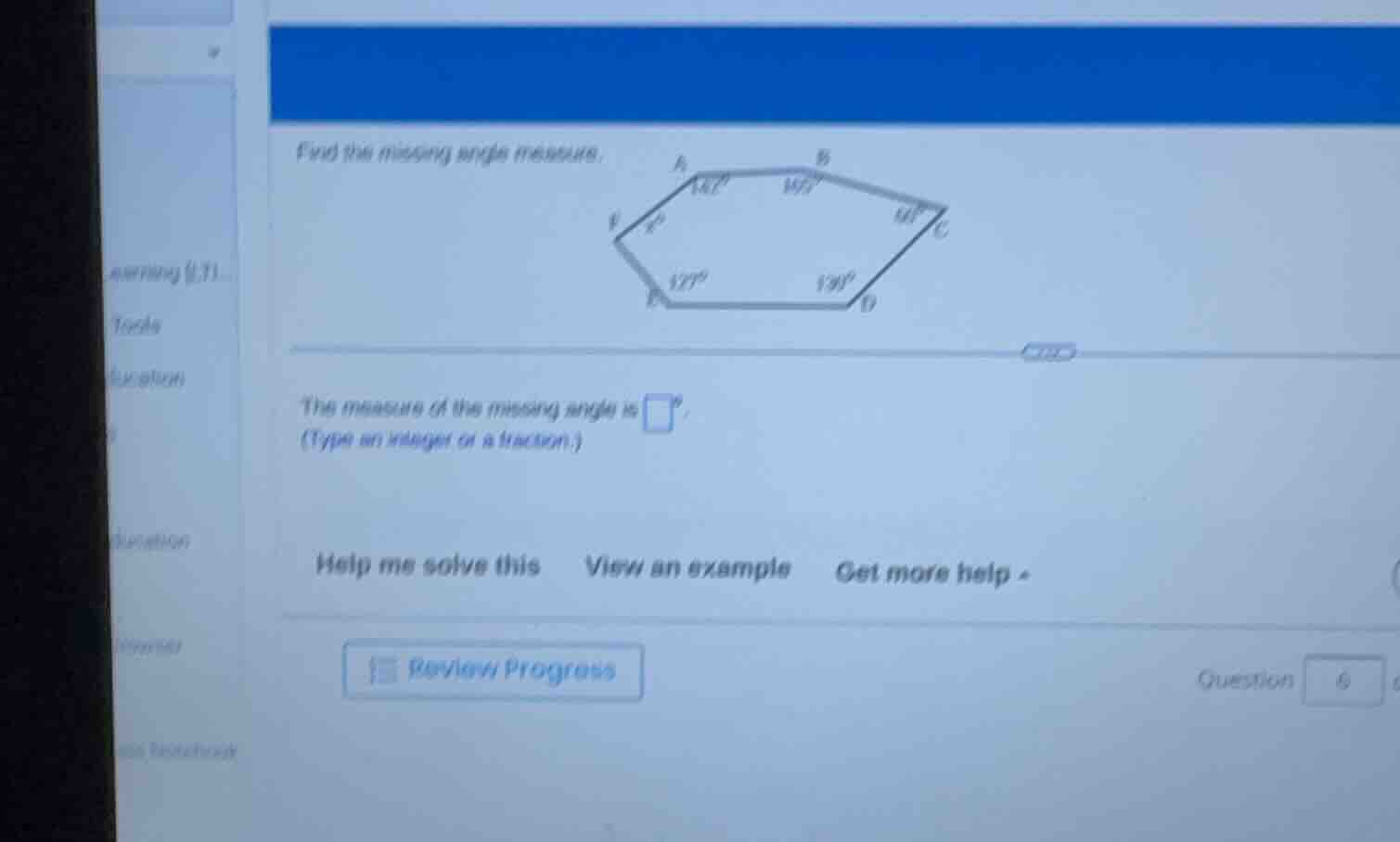 find the missing angle measure. the measure of the missing angle is \\(…