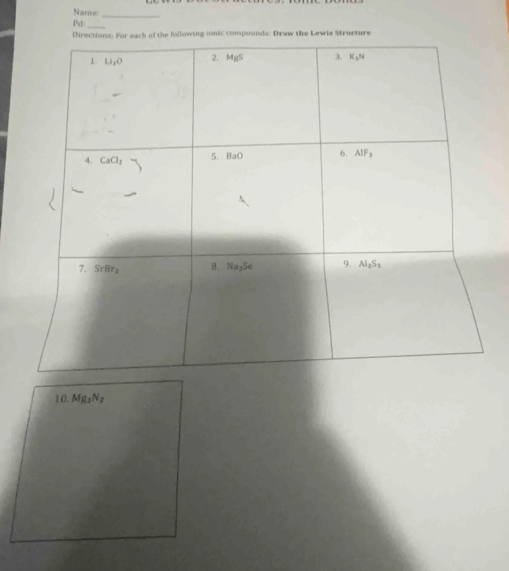 name: ______ pd: ____ directions: for each of the following ionic compo…